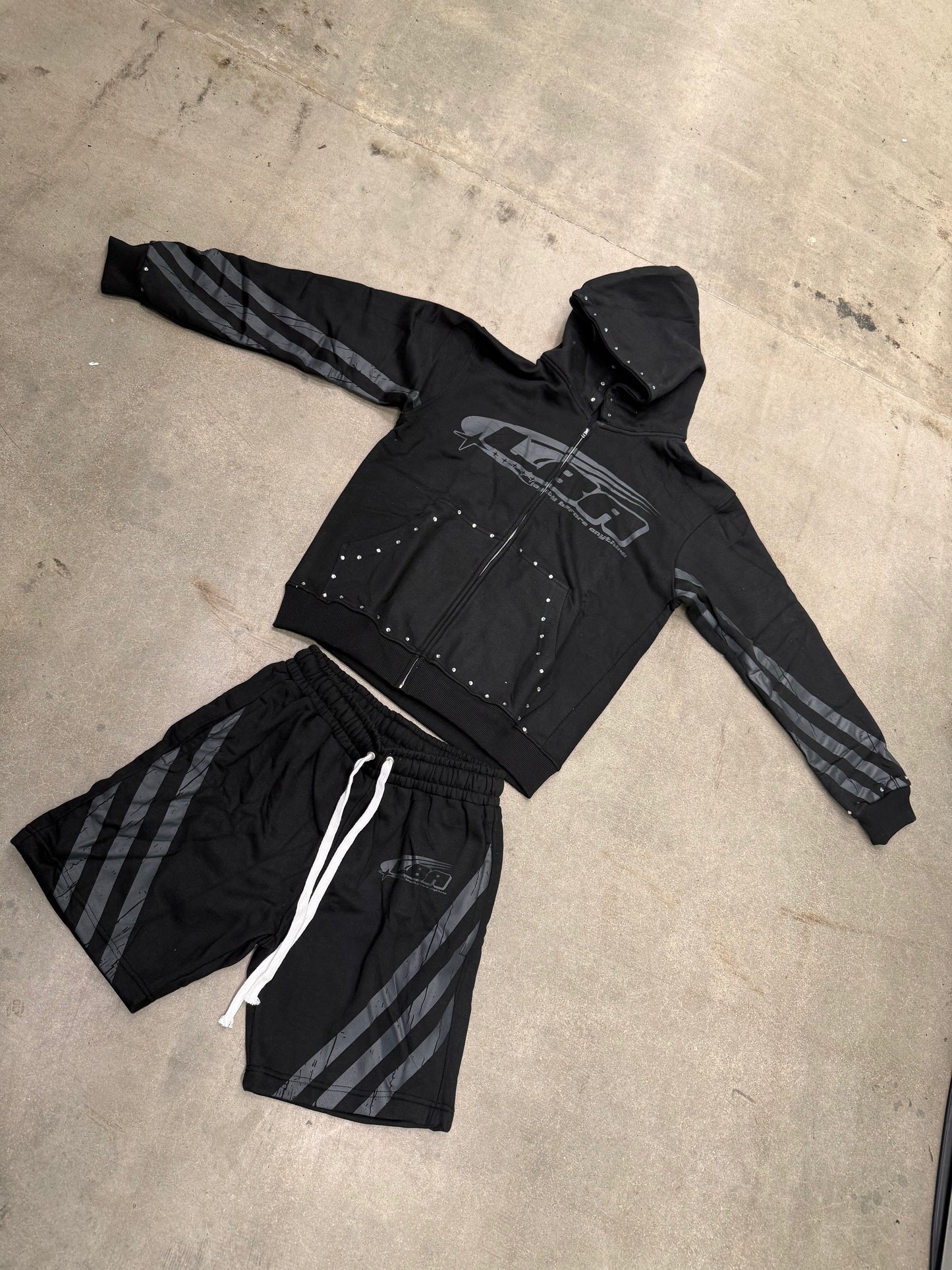 Black rhinestone short set