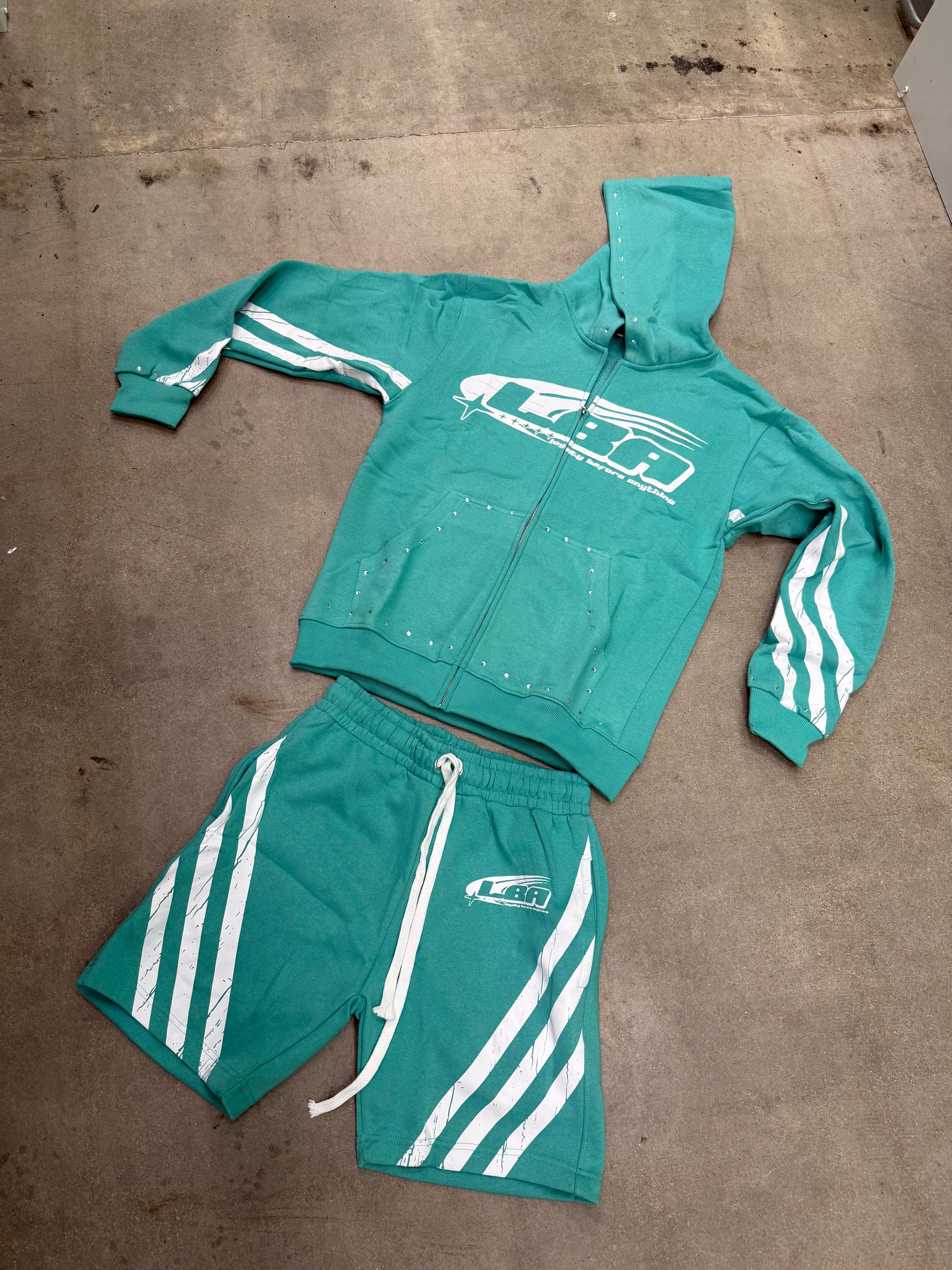 Turquoise rhinestone short set
